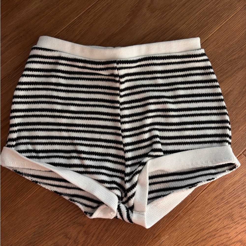 Black and White Striped Knit Shorts